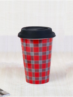 Plaid Fine Porcelain Coffee Mug With Gift Box